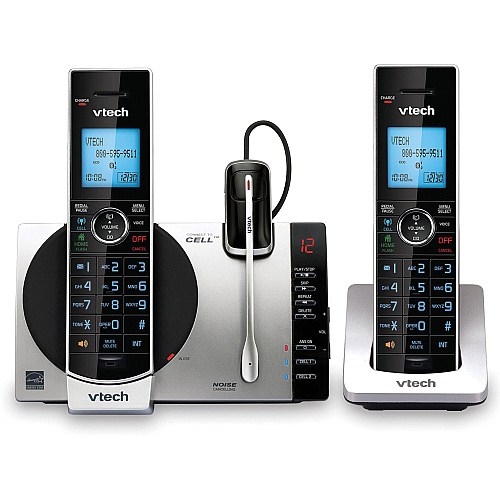 VTech Connect to Cell DS6771-3 DECT 6.0 Cordless Phone - Black, Silver