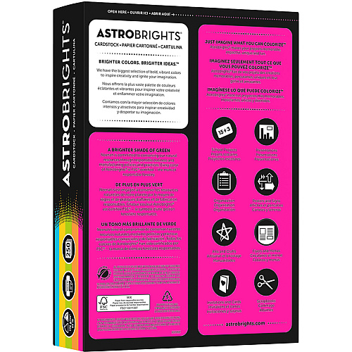 Astrobrights Color Card Stock - 5 Assorted Colours 8 1/2" x 11" - High-impact, Durable, Printable, Acid-free, Lignin-free - Lunar Blue, Solar Yellow, Terra Green, Cosmic Orange, Fireball Fuchsia - 250 / Pack (99904)