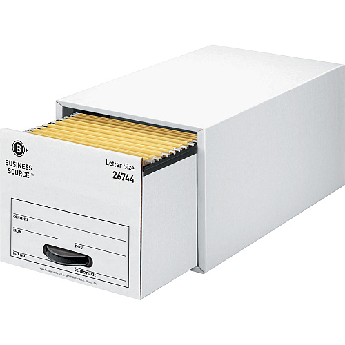 Business Source Stackable File Drawer Internal Dimensions: 12.25" Width x 23.50" Depth x 10.25" Height - External Dimensions: 14" Width x 25.3" Depth x 11.5" Height - Media Size Supported: Letter - Stackable - Steel, Plastic - White - For File, (BSN26744)