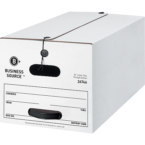 Business Source Medium Duty Letter Size Storage Box Internal Dimensions: 12" Width x 24" Depth x 10" Height - External Dimensions: 12.3" Width x 24.1" Depth x 10.8" Height - Media Size Supported: Letter - Stackable - White - Recycled - 12 / Car (BSN26746)