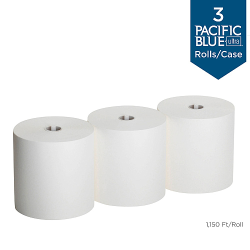 Pacific Blue Ultra High-Capacity Recycled Paper Towel Rolls 7.87" Width x 1150 ft Length - White - 3 Rolls Per Carton - 3 / Carton (26491)