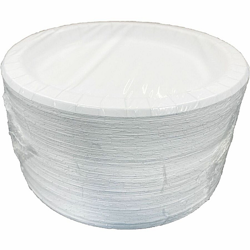 AJM 9" Dinnerware Paper Plates Disposable - 9" Diameter - White - Paper Body - 125/Pack - 4 / Carton (CP9AJCWWH1CT)