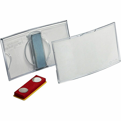 DURABLE Delux Convex Name Badge Holder 1.6" Height x 3" Width - Acrylic - Transparent - Magnetic - 25 / Box (812319)