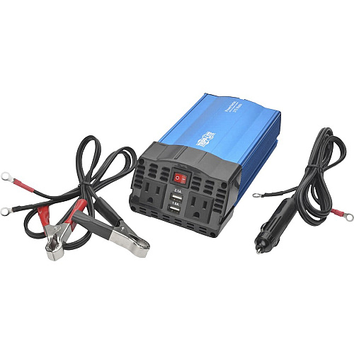 Tripp Lite by Eaton 375W PowerVerter Ultra-Compact Car Inverter with 2 AC Outlets, 2 USB Charging Ports and Battery Cables Input Voltage: 12 V DC - Output Voltage: 120 V AC - Continuous Power: 375 W (PV375USB)