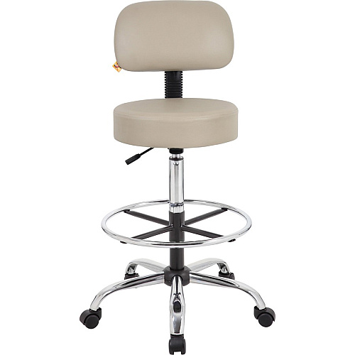 Boss Drafting Stool Beige Seat Color - Vinyl Seat Material - Beige Back Color - Chrome, Black Frame Color - Chrome Frame Material - 5-star Base - 1 Each (B16245BG)
