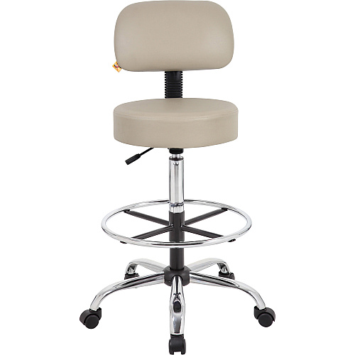 Boss Drafting Stool Beige Seat Color - Vinyl Seat Material - Beige Back Color - Chrome, Black Frame Color - Chrome Frame Material - 5-star Base - 1 Each (B16245BG)