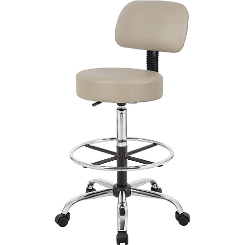 Boss Drafting Stool Beige Seat Color - Vinyl Seat Material - Beige Back Color - Chrome, Black Frame Color - Chrome Frame Material - 5-star Base - 1 Each (B16245BG)