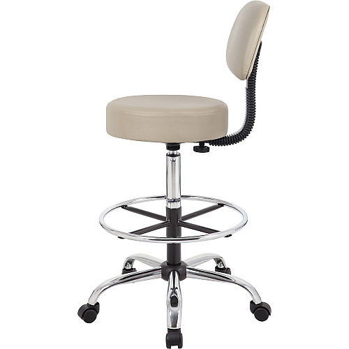 Boss Drafting Stool Beige Seat Color - Vinyl Seat Material - Beige Back Color - Chrome, Black Frame Color - Chrome Frame Material - 5-star Base - 1 Each (B16245BG)