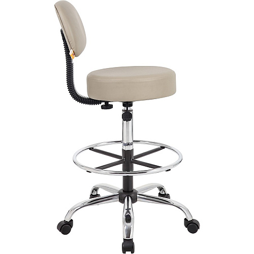 Boss Drafting Stool Beige Seat Color - Vinyl Seat Material - Beige Back Color - Chrome, Black Frame Color - Chrome Frame Material - 5-star Base - 1 Each (B16245BG)