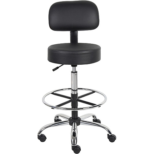 Boss Drafting Stool Black Seat Color - Vinyl Seat Material - Black Back Color - Chrome, Black Frame Color - Chrome Frame Material - 5-star Base - 1 Each (B16245BK)