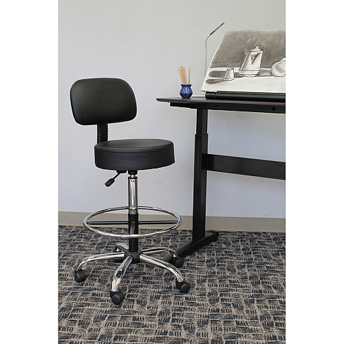 Boss Drafting Stool Black Seat Color - Vinyl Seat Material - Black Back Color - Chrome, Black Frame Color - Chrome Frame Material - 5-star Base - 1 Each (B16245BK)