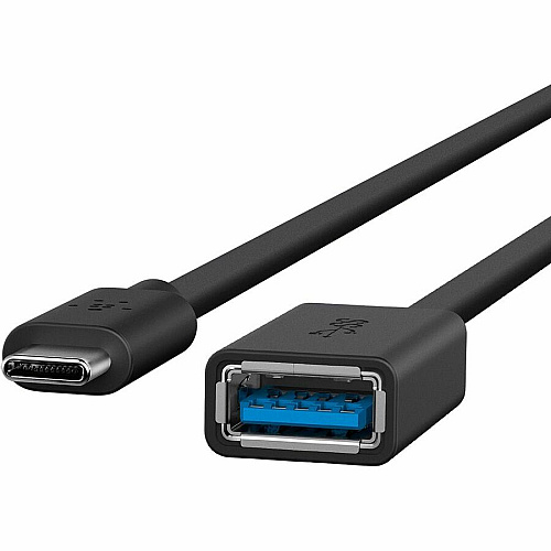 Belkin USB-C to USB-A Adapter - USB 3.0 Charger - 5 Gbps - Black 6" USB Data Transfer Cable for Flash Drive, Keyboard, Mouse - First End: 1 x USB 3.0 Type A - Male - Second End: 1 x USB 3.0 Type C - Male - 5 Gbit/s - Black - 1 Each (B2B150BLK)