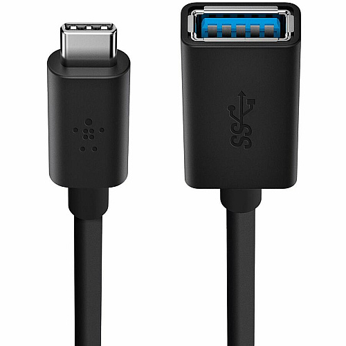 Belkin USB-C to USB-A Adapter - USB 3.0 Charger - 5 Gbps - Black 6" USB Data Transfer Cable for Flash Drive, Keyboard, Mouse - First End: 1 x USB 3.0 Type A - Male - Second End: 1 x USB 3.0 Type C - Male - 5 Gbit/s - Black - 1 Each (B2B150BLK)