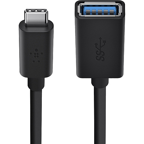 Belkin USB-C to USB-A Adapter - USB 3.0 Charger - 5 Gbps - Black 6" USB Data Transfer Cable for Flash Drive, Keyboard, Mouse - First End: 1 x USB 3.0 Type A - Male - Second End: 1 x USB 3.0 Type C - Male - 5 Gbit/s - Black - 1 Each (B2B150BLK)