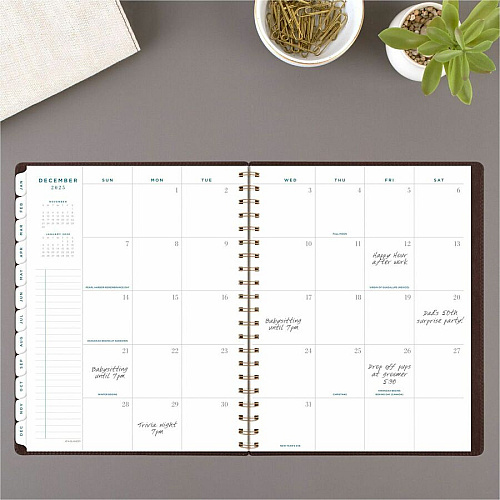 At-A-Glance Signature Collection Planner Large - Professional - Julian Dates - Weekly, Monthly - 13 Month - January 2026 to January 2027 - 1 Week, 1 Month Double Page Layout - 8 1/2" x 11" Sheet Size - White Sheet - Wire Bound - Brown - Faux Lea (YP90509)