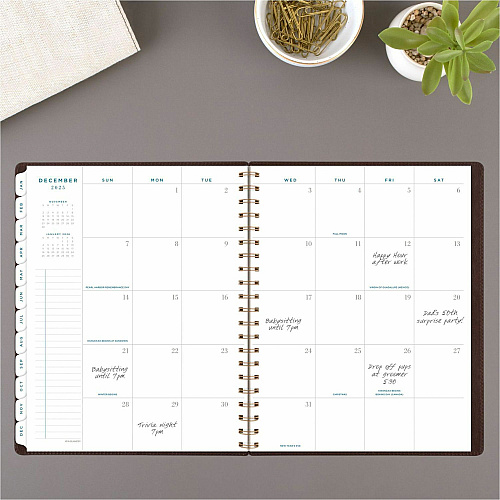 At-A-Glance Signature Collection Planner Large - Professional - Julian Dates - Weekly, Monthly - 13 Month - January 2026 to January 2027 - 1 Week, 1 Month Double Page Layout - 8 1/2" x 11" Sheet Size - White Sheet - Wire Bound - Brown - Faux Lea (YP90509)