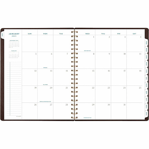 At-A-Glance Signature Collection Planner Large - Professional - Julian Dates - Weekly, Monthly - 13 Month - January 2026 to January 2027 - 1 Week, 1 Month Double Page Layout - 8 1/2" x 11" Sheet Size - White Sheet - Wire Bound - Brown - Faux Lea (YP90509)