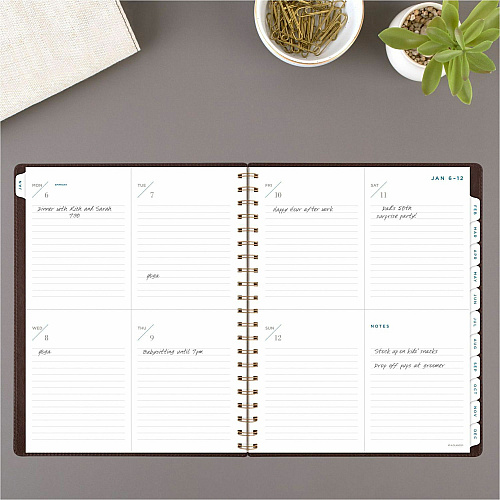 At-A-Glance Signature Collection Planner Large - Professional - Julian Dates - Weekly, Monthly - 13 Month - January 2026 to January 2027 - 1 Week, 1 Month Double Page Layout - 8 1/2" x 11" Sheet Size - White Sheet - Wire Bound - Brown - Faux Lea (YP90509)