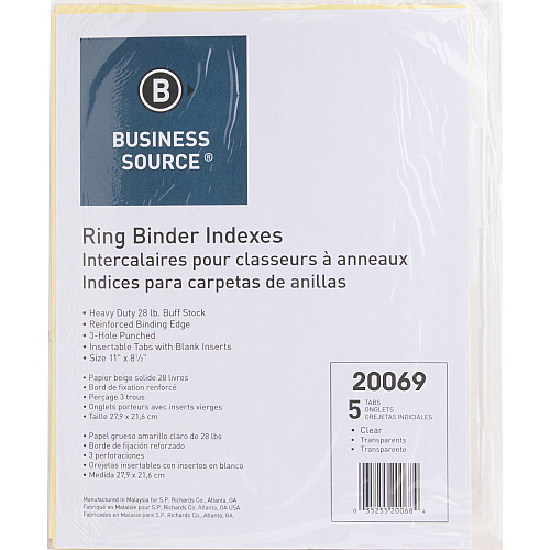 Business Source Buff Stock Ring Binder Indexes 8 x Divider(s) - Blank Tab(s) - 8 Tab(s)/Set - 1.25" Tab Width - 8.5" Divider Width x 11" Divider Length - Letter - 3 Hole Punched - Clear Buff Paper Divider - Clear Tab(s) - 50 / Box (BSN20069BX)
