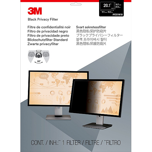 3M Privacy Filter Black, Matte For 20.1" Widescreen LCD Monitor - 16:10 - Scratch Resistant, Fingerprint Resistant, Dust Resistant - Anti-glare - 1 Each (PF201W1B)