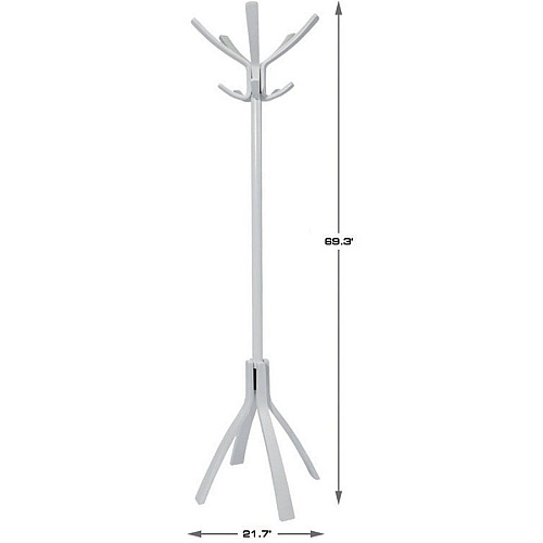 Alba Coat Stand 5 Hooks - 10 Pegs - 70.5" Height - for Coat, Clothes, Accessories - Wood - White - 1 Each (PMCAFEBC)