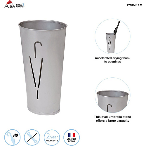 Alba Umbrella Holder 12.2" Height x 10.2" Width x 10.2" Depth - Steel - Gray - Sturdy - 1 Each (PMRAINYM)