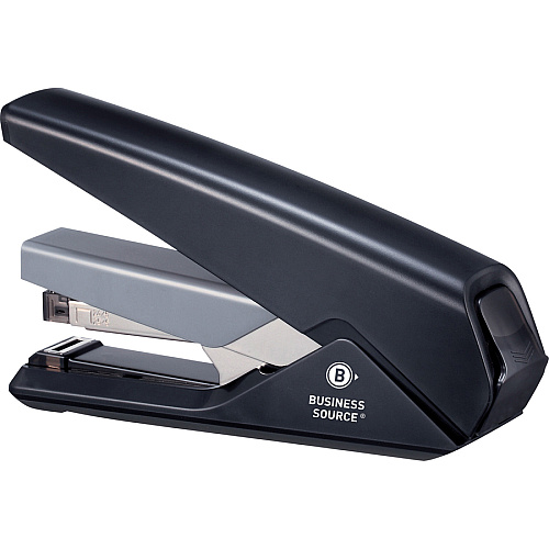Business Source Full Strip Flat-Clinch Stapler Staples Upto 30 Sheet of 20lb Paper - Holds Upto 210 Staple - Full Strip - Staple Size: 0.25" - Front Loading - Black - 1 Each (BSN62838)