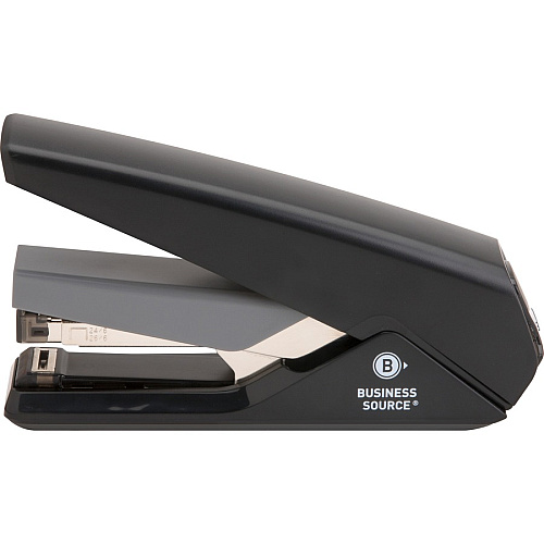 Business Source Full Strip Flat-Clinch Stapler Staples Upto 30 Sheet of 20lb Paper - Holds Upto 210 Staple - Full Strip - Staple Size: 0.25" - Front Loading - Black - 1 Each (BSN62838)