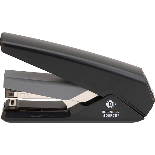 Business Source Full Strip Flat-Clinch Stapler Staples Upto 30 Sheet of 20lb Paper - Holds Upto 210 Staple - Full Strip - Staple Size: 0.25" - Front Loading - Black - 1 Each (BSN62838)