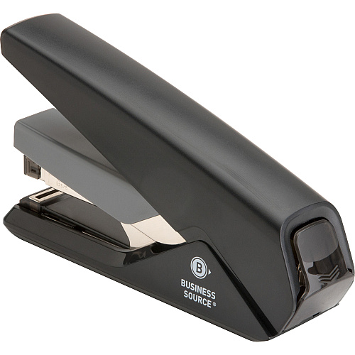 Business Source Full Strip Flat-Clinch Stapler Staples Upto 30 Sheet of 20lb Paper - Holds Upto 210 Staple - Full Strip - Staple Size: 0.25" - Front Loading - Black - 1 Each (BSN62838)