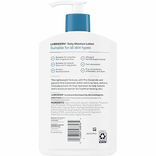 Lubriderm Daily Moisture Lotion Lotion - 16 fl oz - For Dry, Normal Skin - Applicable on Body - Moisturising, Non-greasy, Fragrance-free, Absorbs Quickly - 1 Each (48323)