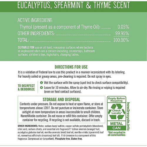 Seventh Generation Disinfectant Cleaner For Day Care - 13.9 fl oz (0.4 quart) - Eucalyptus Spearmint & Thyme Scent - Non-flammable, Anti-bacterial - Clear - 1 Each (22981)