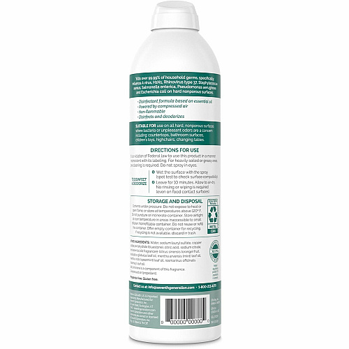Seventh Generation Disinfectant Cleaner For Day Care - 13.9 fl oz (0.4 quart) - Eucalyptus Spearmint & Thyme Scent - Non-flammable, Anti-bacterial - Clear - 1 Each (22981)