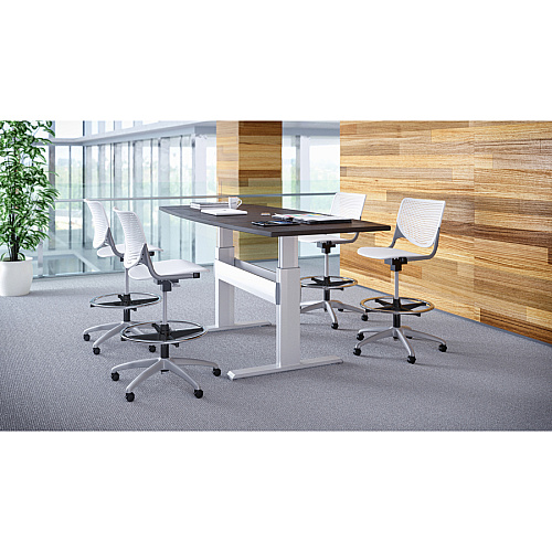 KFI Kool Collection 2300 Armless Stool with Casters Polypropylene Seat Material - Polypropylene Back Material - Powder Coated Silver Frame Color - Steel Frame Material - 5-star Base - White - 1 Each (DS2300P08)