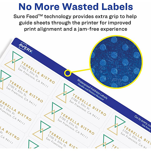 Avery&reg; 1-1/3" x 4" Labels, Ultrahold, 7,000 Labels 1 21/64" Width x 4" Length - Permanent Adhesive - Rectangle - Laser - Matte White - Matte - Film - Permanent Adhesive, Durable, Stick & Stay, Customizable, Scuff Resistant, Tear Resistant, Smu (95522)