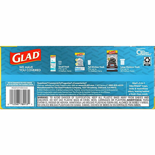 Glad ForceFlexPlus X-Large Kitchen Drawstring Trash Bags Fresh Clean with Febreze Freshness - Large Size - 20 gal Capacity - 32.01" Length x 24.02" Width - Drawstring Closure - Gray - Garbage, Kitchen, Office, Home - 30/Box - 1 Each (78913)