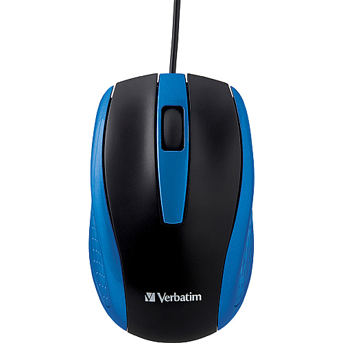 Verbatim Corded Notebook Optical Mouse - Blue Optical - Cable - Blue - USB Type A - Scroll Wheel - 3 Button(s) - 1 Each (99743)