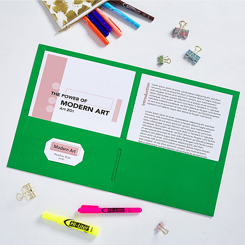 Avery&reg; Letter Pocket Folder 8 1/2" x 11" - 40 Sheets Capacity - 2 Internal Pocket(s) - Embossed Paper - Green - Embossed - 25/Box - 5 / Carton (47987CT)