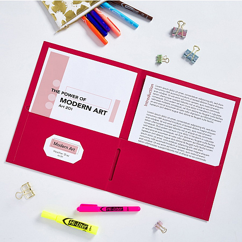 Avery&reg; Letter Pocket Folder 8 1/2" x 11" - 40 Sheets Capacity - 2 Internal Pocket(s) - Embossed Paper - Red - Embossed - 25/Box - 5 / Carton (47989CT)