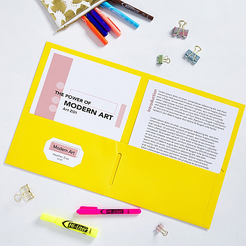 Avery&reg; Letter Pocket Folder 8 1/2" x 11" - 40 Sheets Capacity - 2 Internal Pocket(s) - Embossed Paper - Yellow - Embossed - 25/Box - 5 / Carton (47992CT)