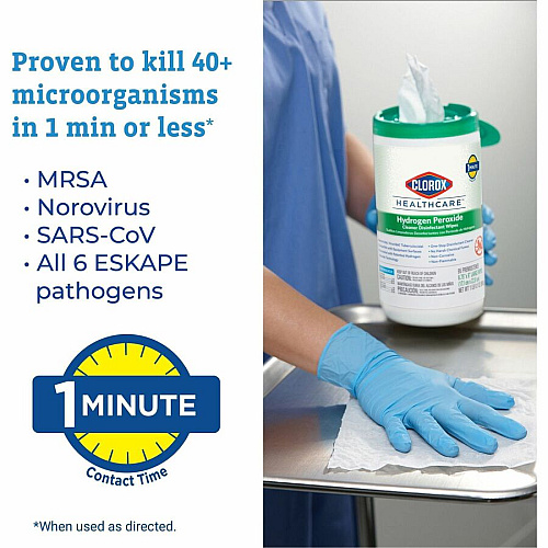 Clorox Healthcare Hydrogen Peroxide Cleaner Disinfectant Wipes 5.75" Length x 6.75" Width - Recommended For: Soap Scum Remover - Pre-moistened, Disinfectant, Deodorize, Anti-bacterial - White - 155/Tub - 1 Each (30825)