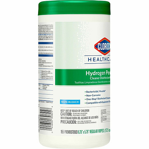 Clorox Healthcare Hydrogen Peroxide Cleaner Disinfectant Wipes 5.75" Length x 6.75" Width - Recommended For: Soap Scum Remover - Pre-moistened, Disinfectant, Deodorize, Anti-bacterial - White - 155/Tub - 1 Each (30825)