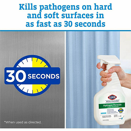 Clorox Healthcare Hydrogen Peroxide Cleaner Disinfectant Spray 32 fl oz (1 quart) - Recommended For: Odor Remover - Disinfectant, Non-corrosive, Virucidal, Anti-bacterial - Clear - 1 Each (30828)