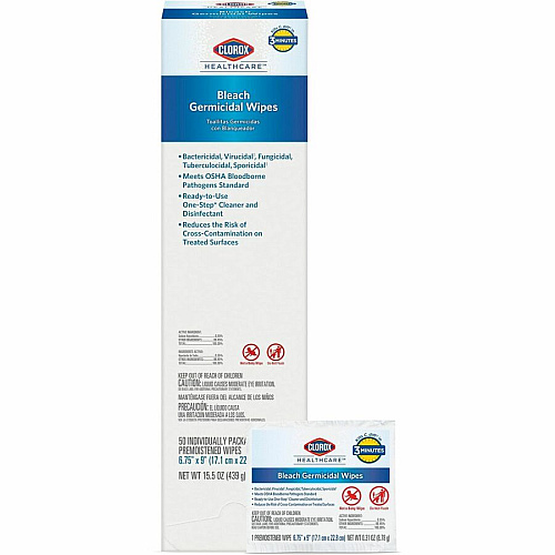 Clorox Healthcare Bleach Germicidal Wipes Ready-To-Use - 9" Length x 6.75" Width - Pre-moistened, Anti-bacterial, Disinfectant, Anti-corrosive - White - 50/Dispenser - 1 Each (31424)