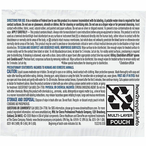 Clorox Healthcare Bleach Germicidal Wipes Ready-To-Use - 9" Length x 6.75" Width - Pre-moistened, Anti-bacterial, Disinfectant, Anti-corrosive - White - 50/Dispenser - 1 Each (31424)
