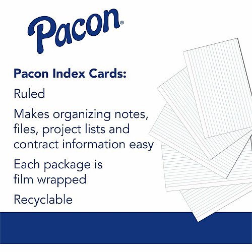 Pacon Ruled Index Cards Front Ruling Surface - Ruled Front Ruling - 0.25" Ruled - Index Card - 5" x 8" Sheet Size - White Paper - Sturdy - 100 / Pack (5137)