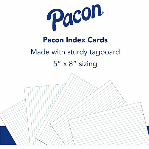 Pacon Ruled Index Cards Front Ruling Surface - Ruled Front Ruling - 0.25" Ruled - Index Card - 5" x 8" Sheet Size - White Paper - Sturdy - 100 / Pack (5137)