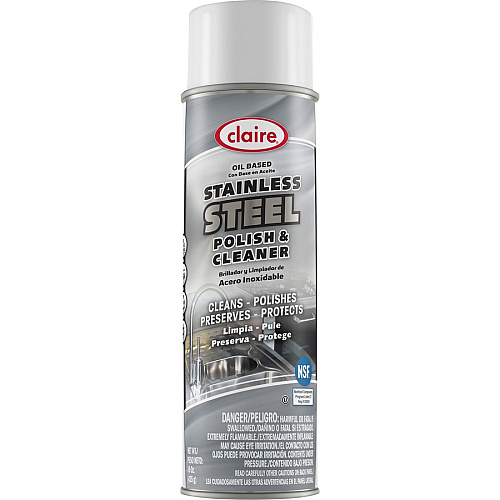 Claire Stainless Steel Polish and Cleaner 15 fl oz (0.5 quart) - Lemon Scent - Non-abrasive, CFC-free - Clear Can - 12 / Carton (CL841)