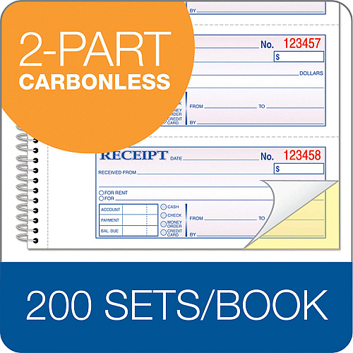 Adams Spiral 2-part Money/Rent Receipt Book 200 Sheet(s) - Spiral Bound - 2 Part - 11" x 5.25" Form Size - White, Canary - Assorted Sheet(s) - 5 / Pack (SC1152PK)