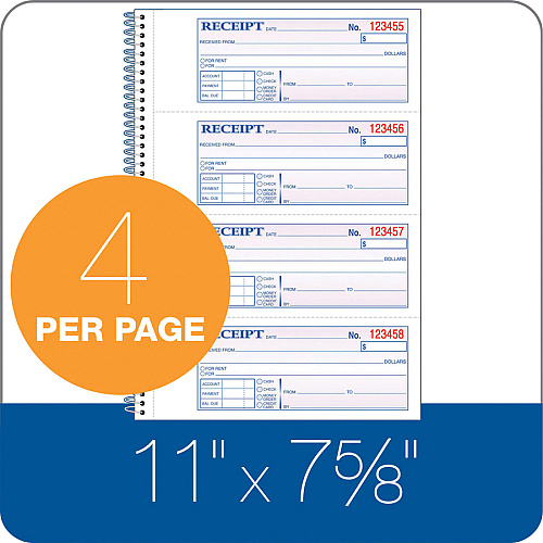 Adams Spiral 2-part Money/Rent Receipt Book 200 Sheet(s) - Spiral Bound - 2 Part - 2.75" x 7.62" Form Size - White, Canary - Assorted Sheet(s) - 5 / Pack (SC1182PK)